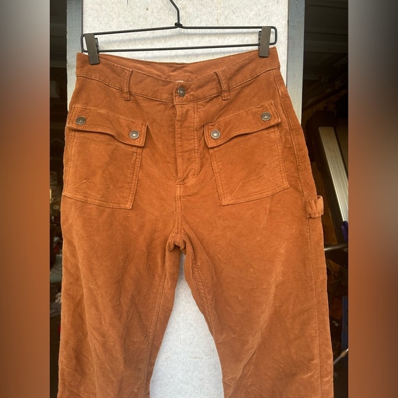 Free People Kyo Carpenter Corduroy Pants Womens 4 Orange Casual Pockets - Picture 3 of 10